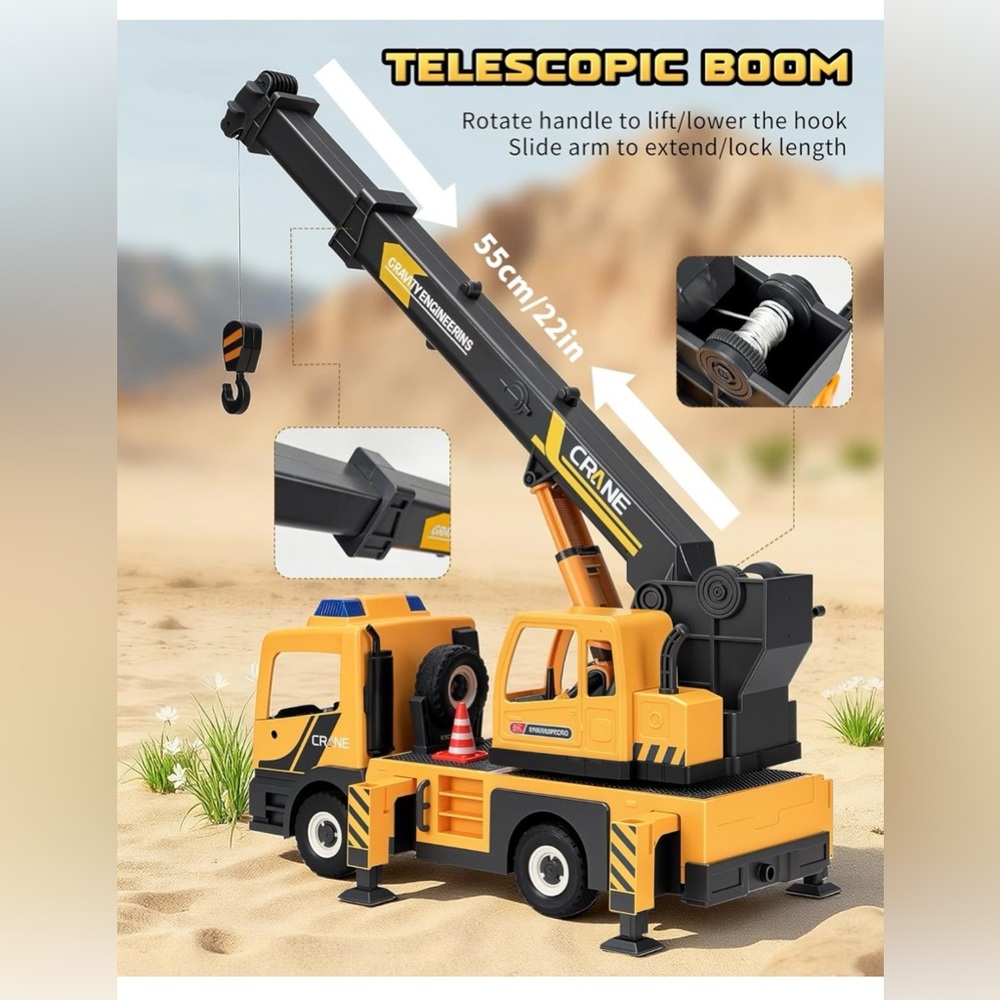 Coroiesty Engineering Vehicle Crane Truck with Lights & Sounds Brand New - Picture 4 of 12